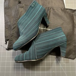 United Nude 2” teal booties.